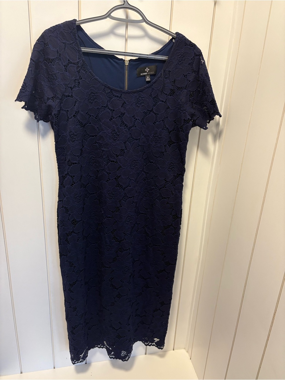Ronni Nicole Navy Lace Short Sleeve Dress